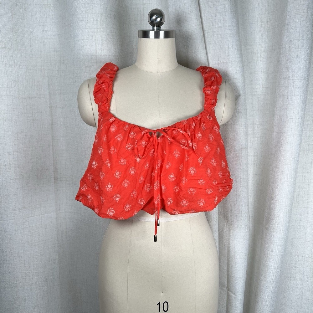 Talulah Cropped Blouse Top Floral Red Ruffle Should‎ Straps Breezy Small Cotton